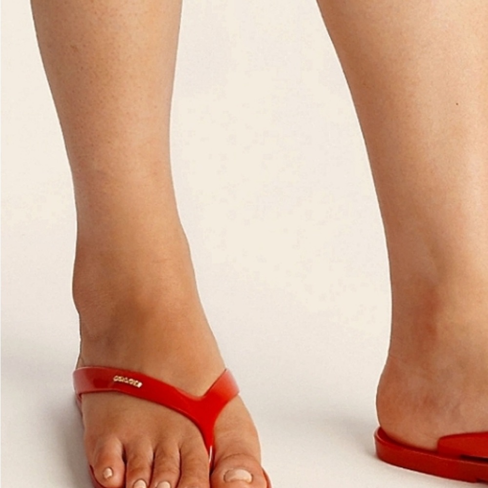 Coach Nisa Red Jelly Logo-Print Thong Sandal with Gold Accent - Picture 2 of 4